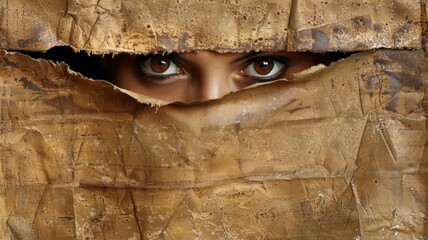 Person Peeking Out of Paper Bag