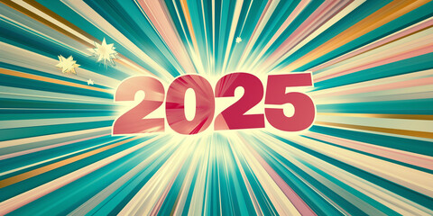 Jahreswechsel 2025 in bunten Zahlen als Zeichnung und schönen Hintergrund im Querformat für Banner