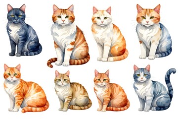 Collection of cats, isolated illustration on a white background