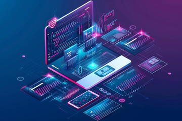 Web design isometric concept Website development of all platforms Optimization layout website on laptop, phone, tablet Creation layout responsive Internet page 