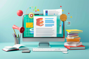 website offering online education application education A computer with pages open Illustrations 