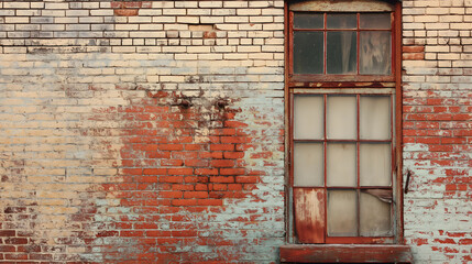Old windows with an exterior brick wall on old building style. Background, space for text