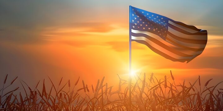 Show your support for law enforcement with a Thin Blue Line American flag against a sunset background. Concept Law Enforcement Support, Thin Blue Line, American Flag, Sunset Background