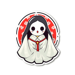 Vector illustration of a cheerful cartoon character with bright flowers  wearing a kimono