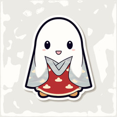 Vector illustration of a cheerful cartoon character with bright flowers  wearing a kimono