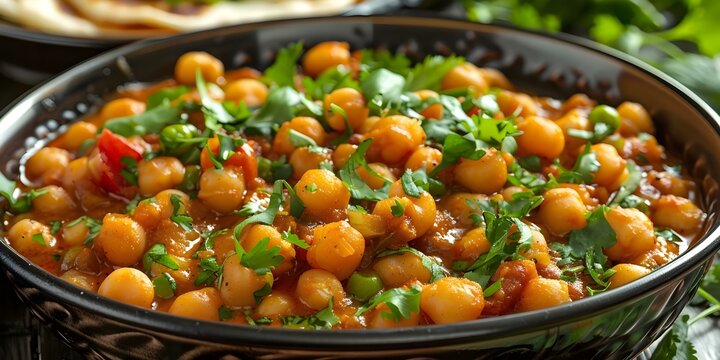 Delectable Indian chana masala dish brimming with flavor and vibrancy. Concept Indian Cuisine, Chana Masala, Flavorful Recipes, Vibrant Dishes, Delectable Fare