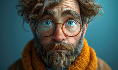 Realistic character of a man with a beard and glasses