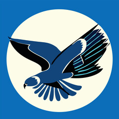 Vector of a bald eagle flying on a white and blue background