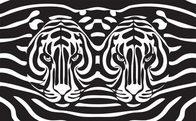 Vector of two tiger portraits in black and white stripes