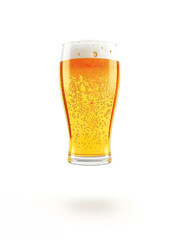 Glass of beer, floating in air, mock up isolated on a white background