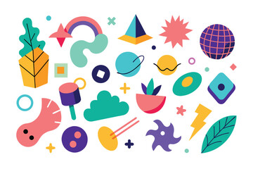 Big set of Hand drawn various colorful shapes and doodle objects. Abstract contemporary modern trendy vector illustration
