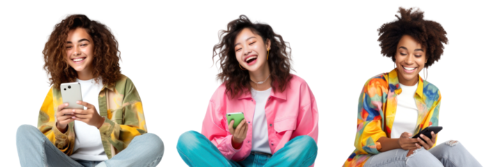 Diverse women social media png element set on transparent background