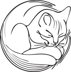 Vector illustration of an outlined sleeping cat isolated on the white background