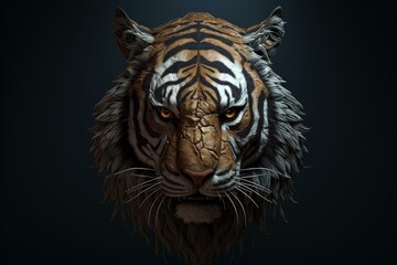 Majestic Tiger head closeup cinematic. Zoo fauna. Generate Ai