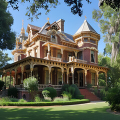 Naklejka premium 3d abstract, beautiful wooden luxury house in the middle of nature, Beautiful home background, Sunny view of building, beautiful illustration background of a house