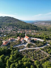 Aerial view of the picturesque town of Stari Grad, Croatia.
