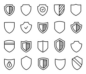 Shield icon set. Collection of high quality outline web pictograms in modern flat style. Protect shield security line icons. Badge quality symbol