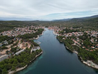 Aerial view of the picturesque town of Stari Grad, Croatia.