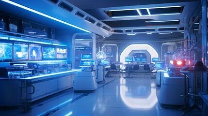 A photo of a high-tech medical research laboratory.