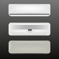 Air conditioners set. Electronic device for monitoring the room temperature. Realistic air conditioning split system indoor