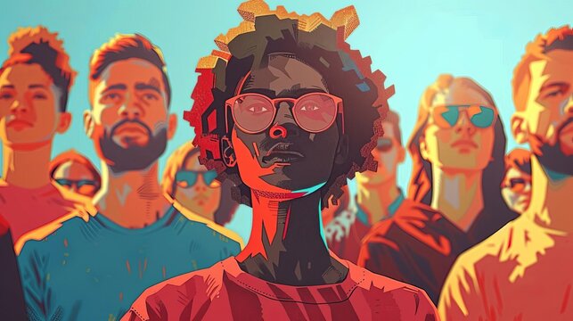 Depict a diverse group of people holding a peaceful protest, advocating for democratic values and rights, Close up