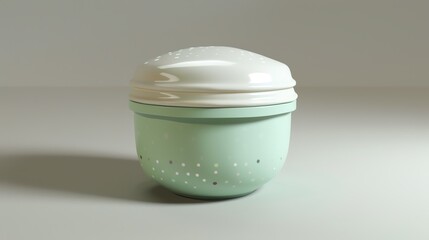 A detailed 3D render of a baby snack container