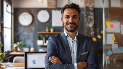 Confident Business Leader Overseeing Agile Project Management in Dynamic Office Setting