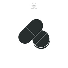 Pill or Capsule Icon. Medical or Healthcare theme symbol vector illustration isolated on white background