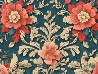 Wandcirkels aluminium seamless pattern with flowers. floral, vector, wallpaper, leaf, decoration, illustration, design, Ai generated  © Quranmeri