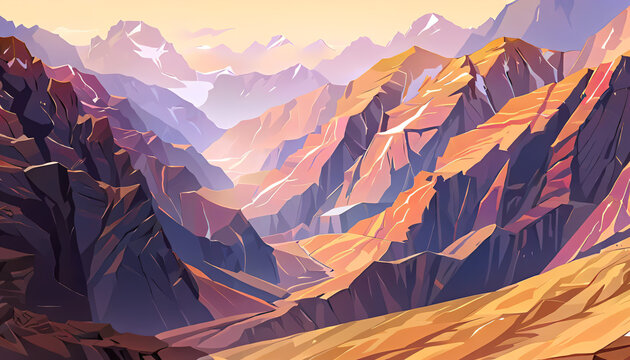 Mountainous Terrain with Deep Gorges Vector Art Background