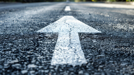 Closeup white arrow line on the asphalt road - Powered by Adobe
