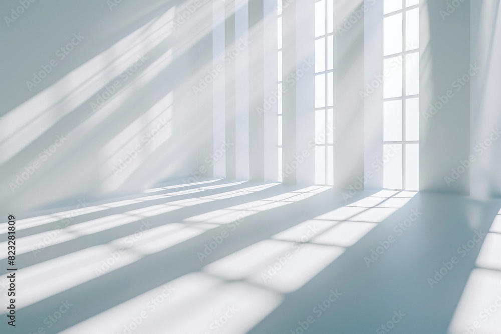 Poster white abstract geometric background for product presentation shadow and light from windows