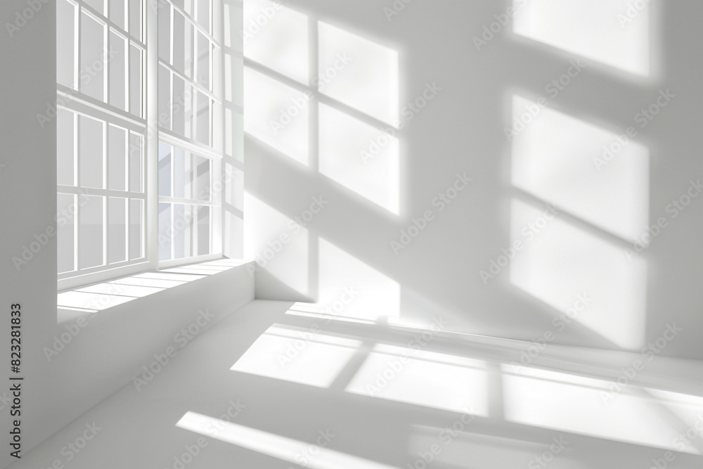 Aufkleber white abstract geometric background for product presentation shadow and light from windows