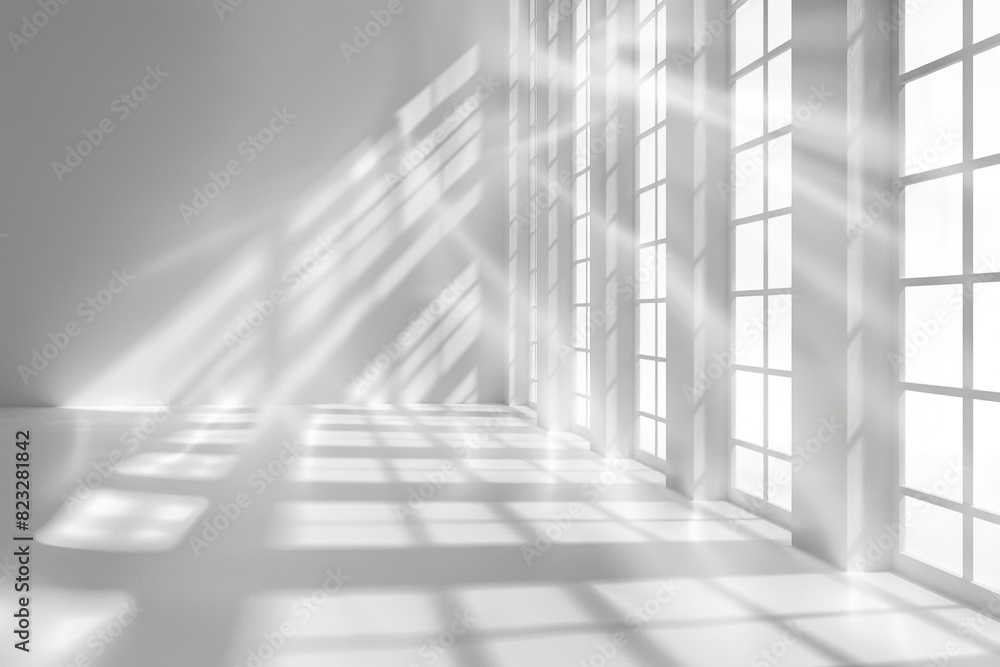 Poster white abstract geometric background for product presentation shadow and light from windows