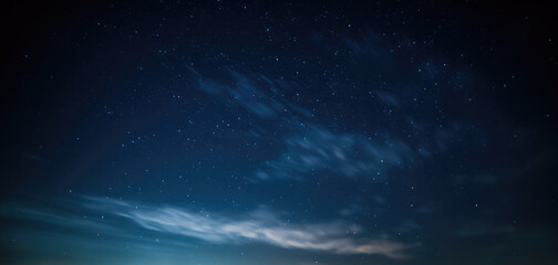Fototapeta premium Beautiful starry night sky. Evening panorama in blue tones