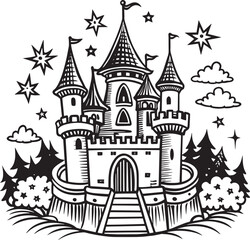 illustration of a castle Illustration black and white