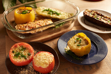 Roasted stuffed vegetables on a table