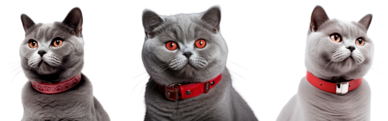 British shorthair blue and lilac with red collar