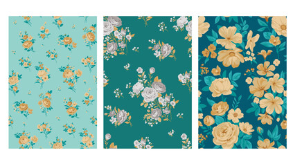 Fototapeta na wymiar Seamless pattern with vintage roses for summer dress fabrics