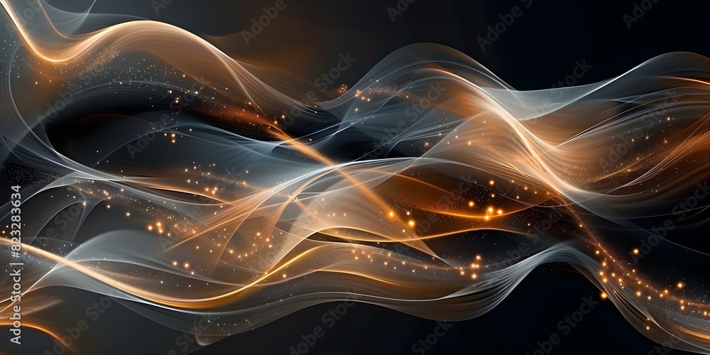 Poster abstract background created by black particle wave with shining star dots. concept abstract art, bla