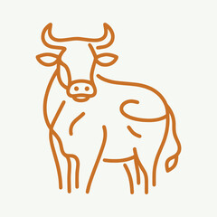 Cow . Line art logo. Simple minimalistic vector illustration, icon. Brown color