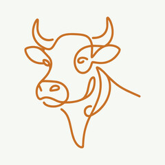 Cow head. Line art logo. Simple minimalistic vector illustration, icon.  Brown color