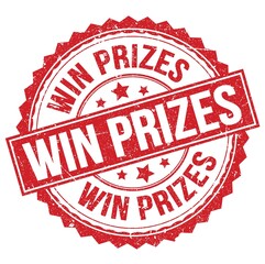 WIN PRIZES text on red round stamp sign
