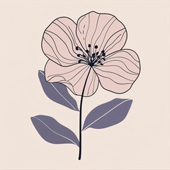 Flat Design Flower Drawing: Hand-Drawn Simple Outline with Clean Lines and Minimalist Style