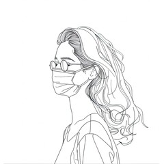 Hand-Drawn Minimal Woman: Protective Mask One-Line Drawing with Simple Design Illustration
