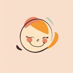 Simple Geometric Kids Clothing Logo: Modern Sketchy Design, Happy Child Face, Warm Pastel Colors, Minimalistic Approach