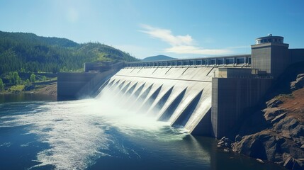 A photo of a hydroelectric dam generating clean energy