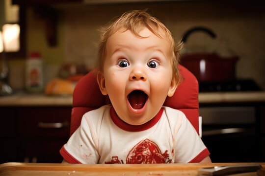 Baby trying a new flavor with a surprised but delighted expression.