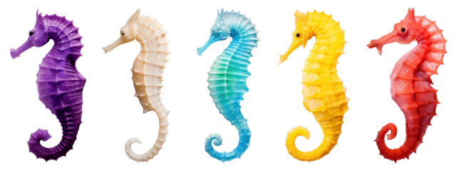Sea horse png element set on transparent background