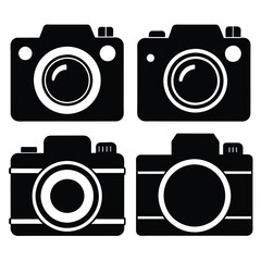 Set of photo camera silhouettes icon set. black vector icons